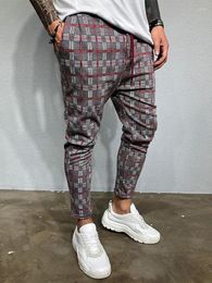 Men's Pants Vintage Plaid Printing Pencil Men Summer Slim Chino Trousers Autumn Mens Mid Waist Tight Long Pant Fashion Man Streetwear