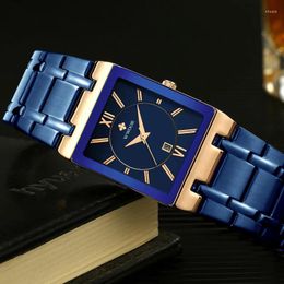 Wristwatches 2023 Men Watches WWOOR Square Quartz Watch Top Stainless Steel Blue Waterproof Sports Relogio Masculino