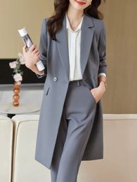 Women's Two Piece Pants Elegant Pant Suits for Women Long Sleeve Casual Korean Fashion Office Solid Button 2023 Autumn Winter Coats 231127