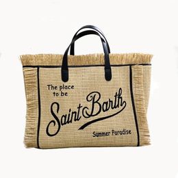 Shopping Bag s Bag 2024 Trend Tassel Design Tote Fashion Embroidered Letter Straw Mat Beach Casual Bolsas Large Handbag 231127