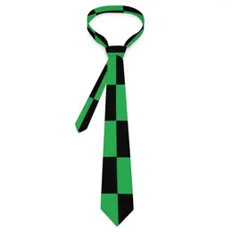 Bow Ties Green And Black Retro Square Tie Chessboard Daily Wear Party Neck Novelty Casual Graphic Collar Necktie