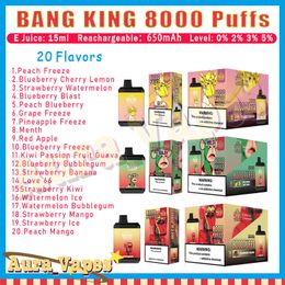 Original Bang King 8000 Puff Disposable E Cigarettes 15ml Pod Battery Rechargeable Puffs 8K 0% 2% 3% 5% RBG Light Vape Pen