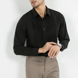 Men's Casual Shirts Dimensional Cut Office Lady Thin Chiffon Shirt Spring Summer Patchwork Single Breasted Black Long Sleeve Mens Cloting