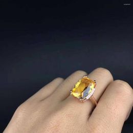 Cluster Rings Natural Real Citrine Stone Solid 925 Silver Gemstone Ring For Women's Wedding Party Elegant Jewellery