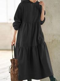 Basic Casual Dresses Casual Dresses Women s Loose Hooded Sweatshirt Dress with Long Sleeves and Solid Color for Fall Winter