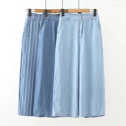 Women's Jeans Arrival 2023 Summer Arts Style Women High Waist Loose Cotton Denim Calf-length Pants All-matched Casual Wide Leg C68