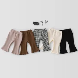Trousers Spring Autumn Children's Wear Girls Chequered Flare Pants Western Style Casual Baby Cotton 0-2 Years