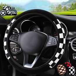 Steering Wheel Covers Universal Plush Warm Car Cover Car-styling 38cm Diameter Fashion Grid Auto Case Accessories