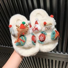 Slipper Children Cotton Slippers Princess Shoes Kids Warm Winter Christmas Cartoon Cute Indoor Furry Girls Soft Baby 231127