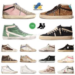New release Italy brands Shoes Golden Mid Slide Star High-top Sneakers Women Shoes fashion pink-gold glitter Classic Leopard White Do-old Dirty Designer Shoe womens