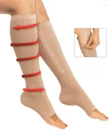 Women Socks 2023 Zipper Compression Zip Leg Support Knee Sox Open Toe Sock Fashion And Leak Black Khaki Colour