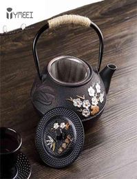 YMEEI 800ML Japanese Cast Iron Teapot With Stainless Steel Infuser Strainer Plum Blossom Tea Kettle For Boiling Water 2106211115654