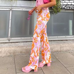 Capris Bohemian Style Floral Pants Holiday Slim High Waisted Trousers Y2K Aesthetic Elastic Waist Wide Lege Pants Women 2021