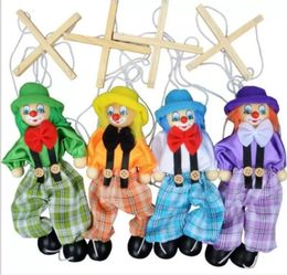 New 7 Style 25cm Funny Party Favour Vintage Colourful Pull String Puppet Clown Wooden Marionette Handcraft Joint Activity Doll Kids Children Gifts