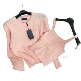 Ralphs Designer Laurens Sweater Top Quality Pony Embroidery Horse Sweater Fried Dough Twists Button Rope Jacket Versatile Women Two-piece Set Autumn And Winter