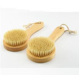 Dry Skin Body Brush with Short Wooden Handle Boar Bristles Shower Scrubber Exfoliating Massager FY53121202796