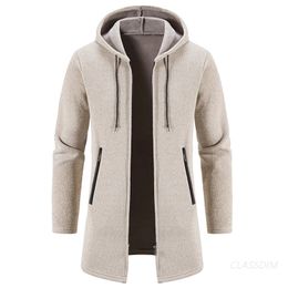 Men's Sweaters Men Long Sweatercoats Winter Hooded Cardigans Fashion Outwear Casual Wool Liner Thicker Warm 231127
