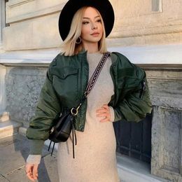 Jackets 2020 stylish lady autumn winter za green short jackets women fashion long sleeve zipper bomber jacket outwear women's coat