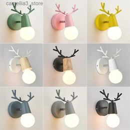 Wall Lamps Nordic Adjustable LED Wall Lights colorful macaron Antlers wall lamp Bedroom Sconce Mounted Children room Decor Lighting Fixture Q231127