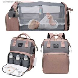 Diaper Bags New Fashionable Mommy Bag Folding Baby Bed Mother Large Capacity Portable Milk Bottle Diaper Double Shoulder Mom's Bag Q231127