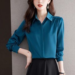 Women's Blouses Satin Women Shirt Basic Long Sleeve Blouse 2023 Fashion Autumn Clothing Slim Casual Shirts Silk Solid OL Womens Tops