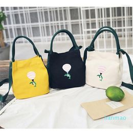 Evening Bags Summer Fashion Simple Ladies Handbag Soft Canvas Slung Shoulder Small Fresh Art Embroidery Zipper Bucket Bag