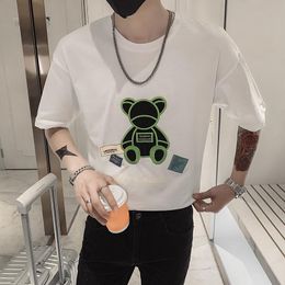 Men's T Shirts Color Cartoon Bear Embroidery Shirt For Mens 2023 Arrival Summer Short Sleeve Clothing Teen Slim Fit Hip Hop Streetwear