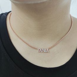 Pendant Necklaces Custom Zircon Necklace Pave Crystal 6MM Letter Number Necklace Personalised Name Necklace Zircon Letter Pendant Women Jewellery 231127