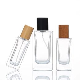 Rectangle Glass Bottles with Wooden Cap Perfume Bottle Perfume Spray Glass Bottles Uqhoa