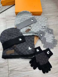 2023 New High Quality Chequered Winter Hat Designer Bone Hat Men's and Women's Couple Scarf Hat Glove Three piece Set22