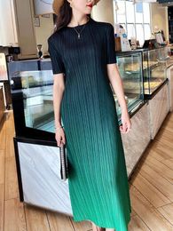 Casual Dresses Summer Dress 2023 Pleated Temperament Fashion Sexy Simple Oversized A-line Long Skirt O-Neck Robe