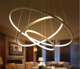 Modern Circular Ring Pendant Lights 3/2/1 Circle Rings Acrylic Aluminium body LED Lighting Ceiling Lamp Fixtures For Living Room Dining LL