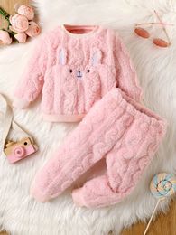 Clothing Sets Winte Long-sleeved Rabbit Cute Plush Thick Top+Pants Sweet Fashion Soft Animals Baby Set