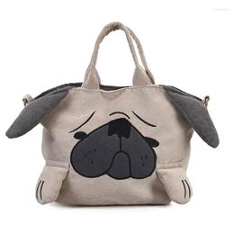 Evening Bags Cute Animal Handbags For Women Casual Travel Large Capacity Totes Shoulder Pug Dog Corduroy Messenger Bag Feminine Bolsas