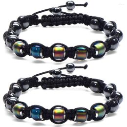 Link Bracelets Braided Bracelet Black Magnet Gallstone Beads Temperature Sensitive Colour Change For Women