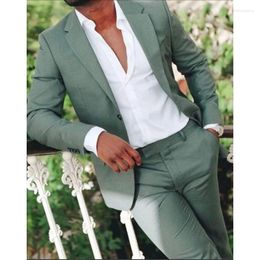 Men's Suits Fashion Green Men 2 Piece (Jacket Pant) Formal Dress For Slim Fit Wedding Party Prom Blazers Clothing