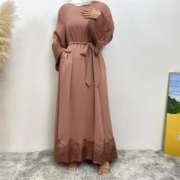 Ethnic Clothing Women Eid Muslim Abaya Ramadan Morocco Arab Dubai Hollow Solid Abayas Islam Kaftan Pockets Long Robe Loose Vestidos Belt