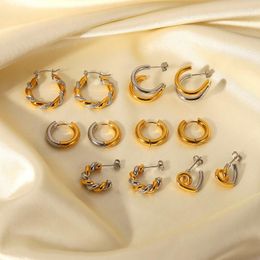 Hoop Earrings Minar Punk Multiple C Shape Twisted Rope Heart Layered For Women Stainless Steel Tarnish Free Two Tone Earring