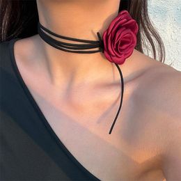 Choker Fashion Gothic Flower Necklace Elegant Personality Lace Up Rose Sexy Fine Belt Adjustable Women Jewelry Gifts