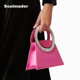 Designer Satin Circle mini leather tote bag for Evening, Dinner Party, Wedding - Black/Blue (Wholesale)