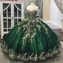 Green Shiny Sweetheart Quinceanera Dresses For 16 Girl Long Train Luxury Applique Lace Beads Birthday Prom Dress Vestido De 15