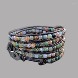 Strand Bohemian Leather Rope Semi Precious Stone Beaded Bracelet For Women Charm Bangels Jewelry Wholesale