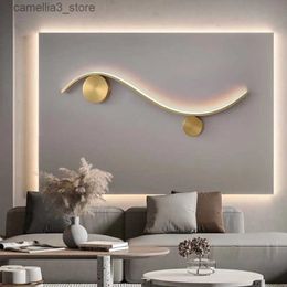 Wall Lamps Modern Copper Wall Lamp Black Rub Gold Long Line Decor Wall Sconces For Living Room Bedroom Staircase Indoor Illumination Lustre Q231127