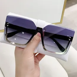 Sunglasses Gradient Frameless Square For Women's Brand Designer 2023 Retro Green Pink Glasses