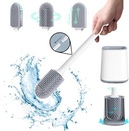 Brushes Multifunctional Silicone Bristles Toilet Brush with Holder DoubleSided Cleaning Head Wallmounted Bathroom Kitchen Cleaner