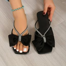 Slippers Low Heels Women Bow Casual Outside Beach Slingback Shoes Summer Sexy Party Dress Sandals Flip Flop Slides