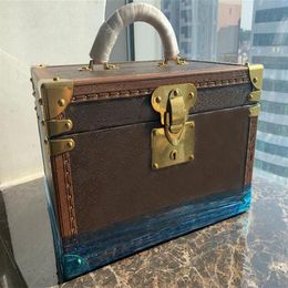 Classic Women Lady Cosmetic Bags 34cm Designer Jewellery Box Travel Makeup Wooden Two Layers Clutch Genuine Leather Travel Kit Jewel258V