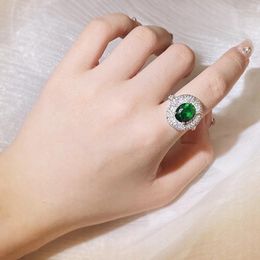 Cluster Rings Solid 925 Sterling Silver Pure Green Emerald Gemstone Jewellry For Women Anillos De Wedding Bands Natural Ring Box