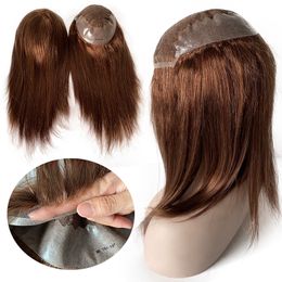 14 Inches Brown Colour 4# Brazilian Virgin Human Hair Systems 7x9 Q6 Toupee Swiss Lace Topper for Black Woman