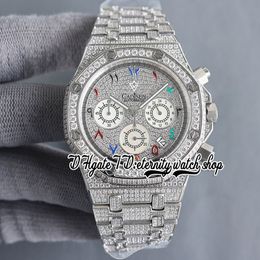 SF sf26333 Japan Miyota Quartz Chronograph Movement Mens Watch Full Iced Out Paved Diamond Dial Rainbow Arabic Markers Diamonds Bracelet eternity Jewellery Watches